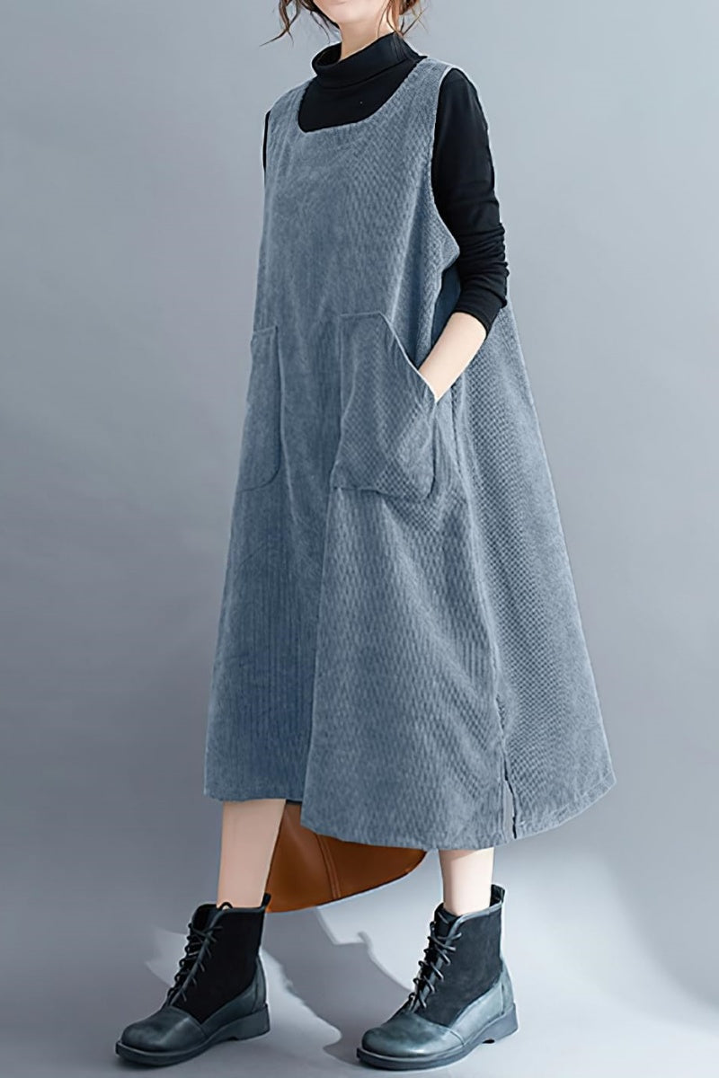 Chouyatou Women Fall Winter Sleeveless Corduroy Overall Dress Jumper M CHOUYATOU Chouyatou Women Fall Winter Sleeveless Corduroy Overall Dress Jumper M CHOUYATOU