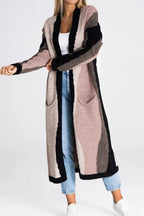 Chouyatou Women's Fall Open Front Color Block Long Cardigan Sweater Coat Casual Vertical Striped Coatigan