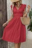 Chouyatou Women's 2024 Eyelet Lace Embroidery Smocked Waist Party Dress Sexy Flutter Sleeve A Line Midi Long Sun Dress