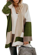Chouyatou Women's Fall Geometric Color Block Open Front Cardigan Sweater Elegant Casual Oversized Coatigan Coat