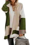 Chouyatou Women's Fall Geometric Color Block Open Front Cardigan Sweater Elegant Casual Oversized Coatigan Coat
