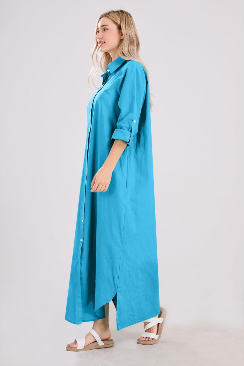 long sleeve casual summer dress Miaspire Women Floral Print Long Sleeve Single-Breasted Casual Shirt Midi Dress Summer Dresses For Women