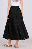 Chouyatou Women's Lace Embroidery Eyelet Boho Skirt High Elastic Waisted Flowy Swing Midi Long Skirt