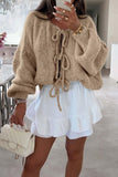 Chouyatou Women's Cute Bow Knot Cardigan Fall Casual Oversized Ribbed Knit Sweater Cardigan Tops