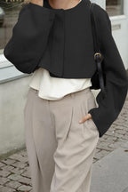 Chouyatou Women Cropped Wool Blend Pea Coat Short Jacket Peacoat Long Sleeve Button Down Crop Jacket