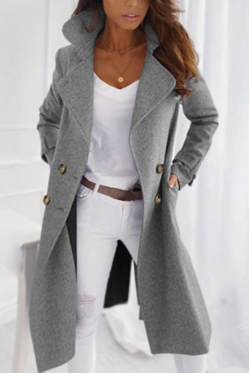 Chouyatou Women Elegant Double Breast Wool Blend Pea Coat Winter Long Coats Jacket Overcoat