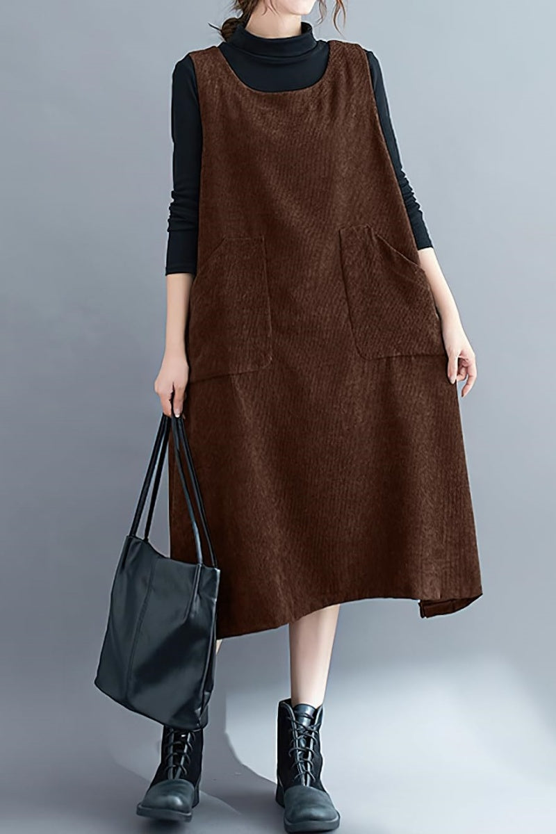 Chouyatou Women Fall Winter Sleeveless Corduroy Overall Dress Jumper M CHOUYATOU Chouyatou Women Fall Winter Sleeveless Corduroy Overall Dress Jumper M CHOUYATOU