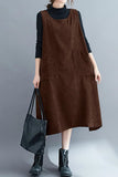 Chouyatou Women Fall Winter Sleeveless Corduroy Overall Dress Jumper Midi Babydoll Tank Dress with Pocket