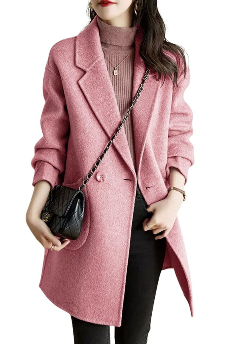 Chouyatou Women's Notch Lapel Herringbone Wool Coat Formal Office Work Double Breasted Winter Pea Coat