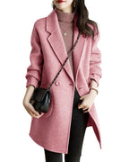 Chouyatou Women's Notch Lapel Herringbone Wool Coat Formal Office Work Double Breasted Winter Pea Coat