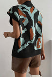 Chouyatou Women's Color Block Floral Print Sleeveless Sweater Vest Vintage Contrast Trim Vest Tank Tops