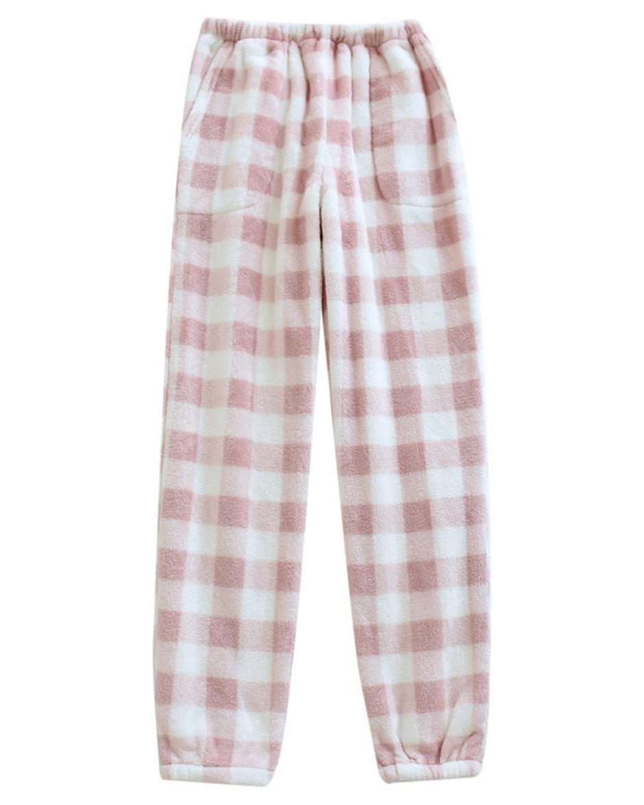 Chouyatou Womens Plaid Fluffy Pajama Pants Fuzzy Fleece Cozy Lounge Pants with Pockets Winter Warm Pj Bottoms