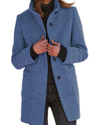 Chouyatou Women Winter Long Pea Coat Wool Blend Stand Collar Single Breast Thicken Blazer Jacket