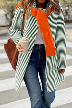 Chouyatou Women's Color Block Striped Hooded Cardigan Sweaters Button Down Long Coatigan Jackets with Pockets