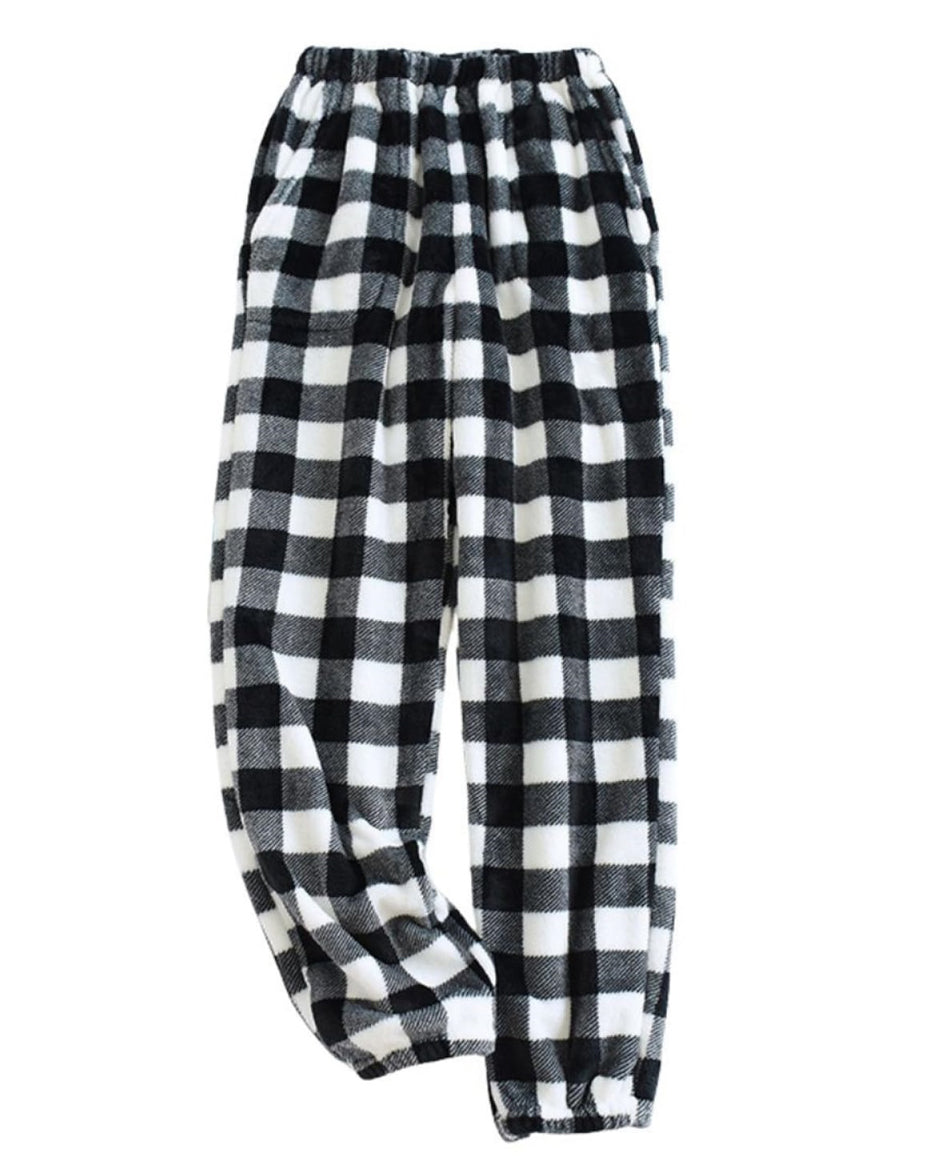 Chouyatou Womens Plaid Fluffy Pajama Pants Fuzzy Fleece Cozy Lounge Pants with Pockets Winter Warm Pj Bottoms