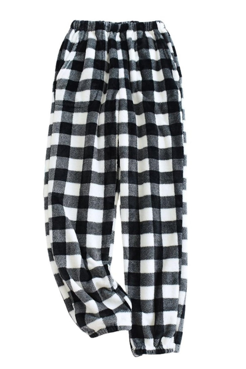 Chouyatou Womens Plaid Fluffy Pajama Pants Fuzzy Fleece Cozy Lounge Pants with Pockets Winter Warm Pj Bottoms