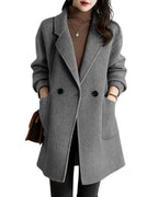 Chouyatou Women's Notch Lapel Herringbone Wool Coat Formal Office Work Double Breasted Winter Pea Coat