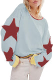 Chouyatou Oversized Sweatshirt for Women Star Patches Crew Neck Long Sleeve Shirts Hoodies Fashion Y2K Tops