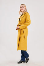 Chouyatou Womens Long Wool Pea Coats Notched Collar Open Front Woolen Blend Trench Coat with Belt