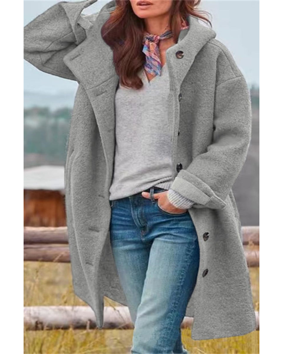 Chouyatou Women's Winter Single Breasted Long Wool Coat with Hood Casual Wool Blend Trench Coat Jacket