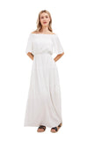 Chouyatou Women's Summer Off Shoulder Ruffle Cotton Dress Short Sleeve Mid Rise Beach Boho Long Maxi Dress