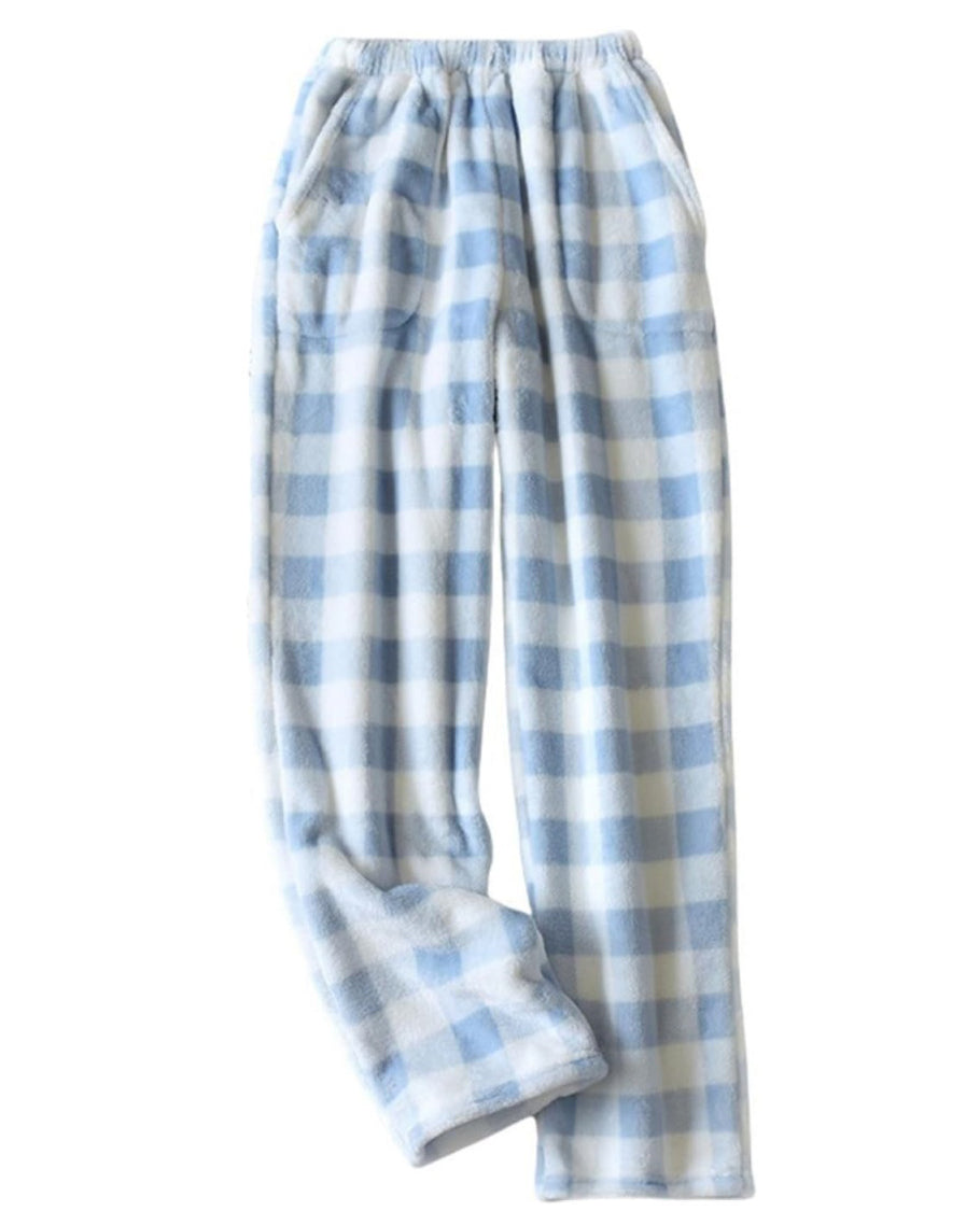 Chouyatou Womens Plaid Fluffy Pajama Pants Fuzzy Fleece Cozy Lounge Pants with Pockets Winter Warm Pj Bottoms