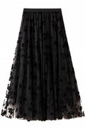 Chouyatou Women's Elastic High Waist Tulle Ruffle Pleated A-Line Swing Midi Skirt
