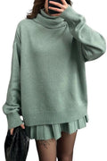 Chouyatou Women's 2 Piece Sweater Skirt Sets Turtleneck Pullover Tops Mini Pleated Skirt Two Piece Knitted Outfits