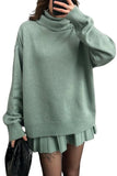 Chouyatou Women's 2 Piece Sweater Skirt Sets Turtleneck Pullover Tops Mini Pleated Skirt Two Piece Knitted Outfits
