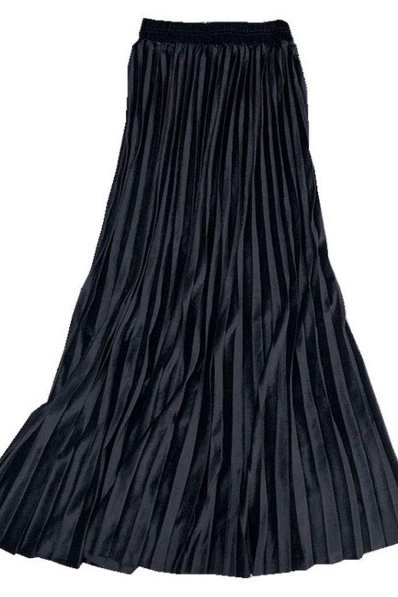 Chouyatou Women's Fall Winter High Wasit Ankle Length Velvet Maxi Long Pleated Skirt