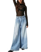 Chouyatou Women's Boyfriend Denim Cargo Pants Y2K Baggy Wide Leg Casual Dressy Jeans Culottes