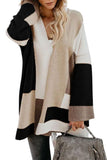 Chouyatou Women's Fall Geometric Color Block Open Front Cardigan Sweater Elegant Casual Oversized Coatigan Coat
