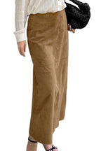 Chouyatou Women Fall Winter Elegant Faux Suede Leather Regular Fit Pencil Maxi Long Skirt