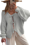 Chouyatou Women's Cute Bow Knot Cardigan Fall Casual Oversized Ribbed Knit Sweater Cardigan Tops