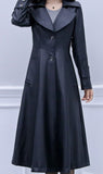 Chouyatou Women's Elegant Lapel Collar 2 Button Fit-Flare Pu Leather Long Trench Coat