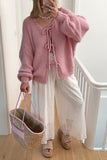 Chouyatou Women's Cute Bow Knot Cardigan Fall Casual Oversized Ribbed Knit Sweater Cardigan Tops