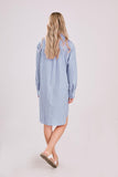 Chouyatou Women's Casual Loose Long Sleeve Striped Button Down Mini Shirts Dress with Pocket