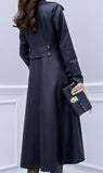Chouyatou Women's Elegant Lapel Collar 2 Button Fit-Flare Pu Leather Long Trench Coat