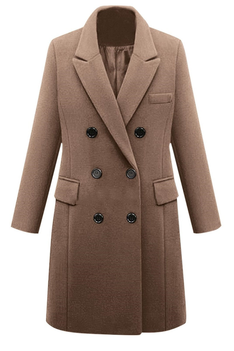 Chouyatou Women's Classic Notched Lapel Double-Breasted Warm Pea Coat Overcoat with Pockets