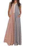 Chouyatou Loose Striped Wide Leg Jumpsuit for Women Summer Romper Flowy Pants Comfy Sleeveless Button Baggy Overalls