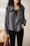 Chouyatou Women Cropped Wool Coats Notched Lapel Pea Coat Open Front Trench Overcoat Jackets with Pockets
