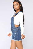 Chouyatou Women's Adjustable Strap Button Front Shortalls Ripped Short Denim Jeans Overall