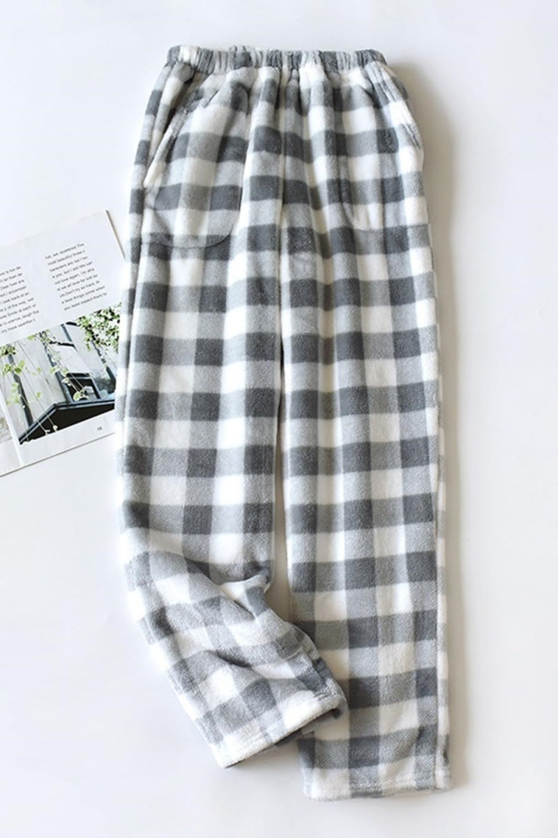 Chouyatou Womens Plaid Fluffy Pajama Pants Fuzzy Fleece Cozy Lounge Pants with Pockets Winter Warm Pj Bottoms
