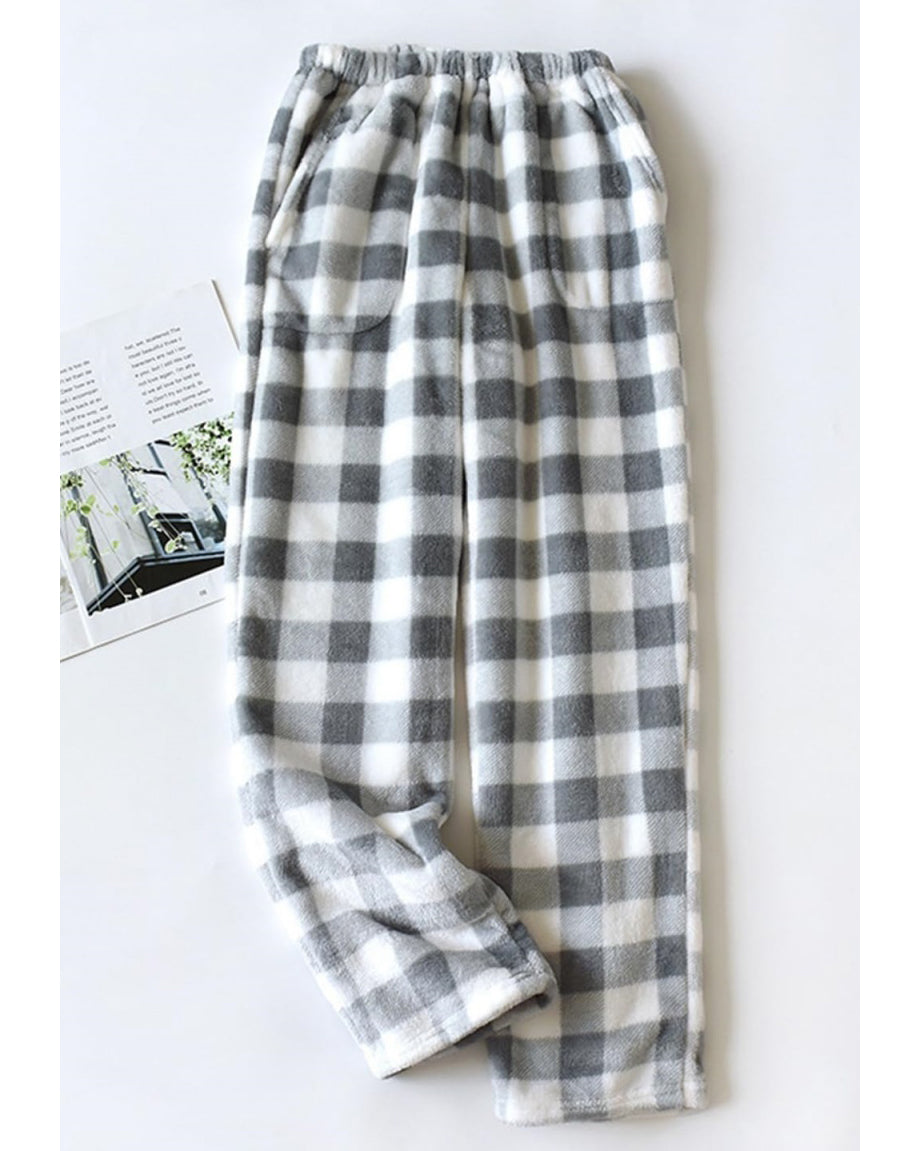 Chouyatou Womens Plaid Fluffy Pajama Pants Fuzzy Fleece Cozy Lounge Pants with Pockets Winter Warm Pj Bottoms