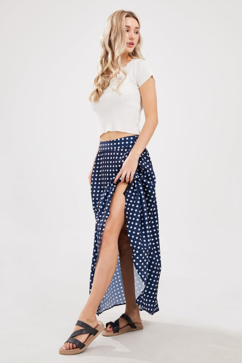Chouyatou Women's Elegant High Waisted Polka Dot A Line Pleated Swing Bohemian Maxi Skirt
