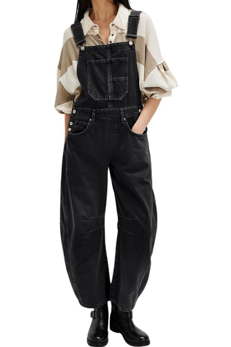 Chouyatou Women Y2k Baggy Barrel Jeans Overalls Wide Leg Denim Pants Bib Overalls Jumpsuit Boyfriend Patchwork Jeans