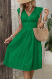 Chouyatou Women's 2024 Eyelet Lace Embroidery Smocked Waist Party Dress Sexy Flutter Sleeve A Line Midi Long Sun Dress