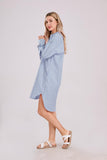 Chouyatou Women's Casual Loose Long Sleeve Striped Button Down Mini Shirts Dress with Pocket