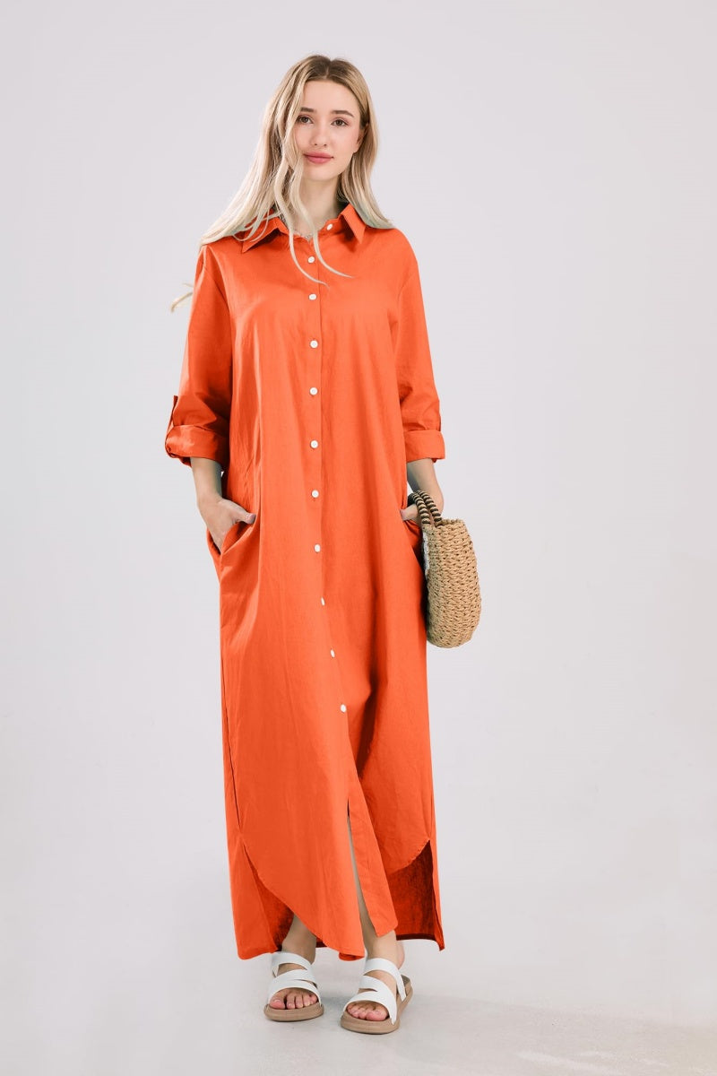 loose long sleeve shirt dress Moxiu Maxi Shirt Dress for Women Linen,Womens Long Sleeve Cotton Linen Button Down Tshirt Dresses Solid Color V Neck Waist Summer Casual Loose Fit Pocket Blouse Dress