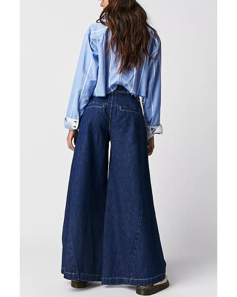 Chouyatou Women's Boyfriend Denim Cargo Pants Y2K Baggy Wide Leg Casual Dressy Jeans Culottes